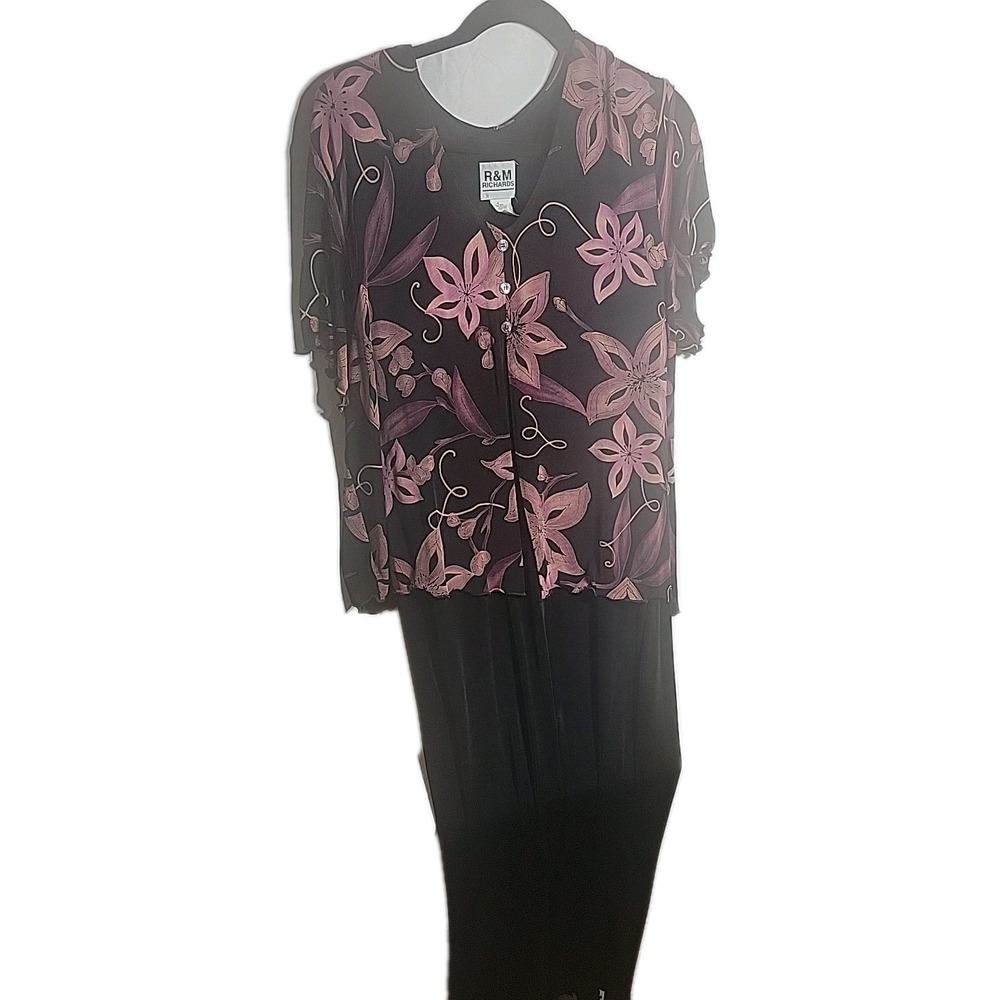 R&M Richards Women's Lavender & Black Floral Print Wrap Dress‎ Sz 18